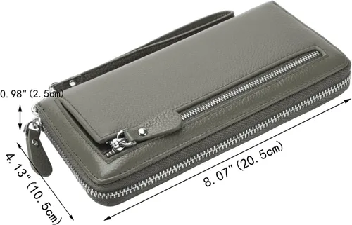 Miniatura 7 de YALUXE Carteras de cuero real con cremallera alrededor para mujer, bolso de mano, teléfono celular, tarjetero, protección de bloqueo RFID, Gris