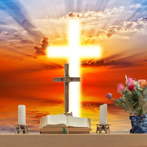 Miniatura 4 de Fondo de vinilo de 5 x 5 pies con cruz cristiana, luz divina, luces santas, espíritu santo, creencia religiosa, Señor, orar, resurrección de Jesús
