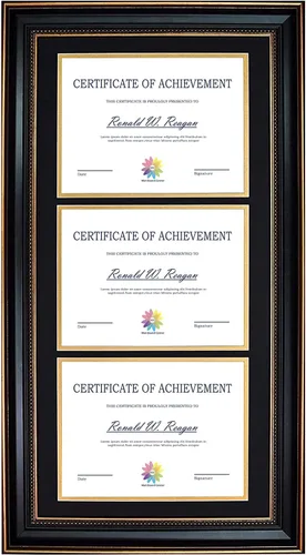Miniatura 8 de Marco de certificado de 14 x 20 pulgadas con capacidad para 2 marcos de diploma de 8.5 x 11, vidrio real, oro/negro