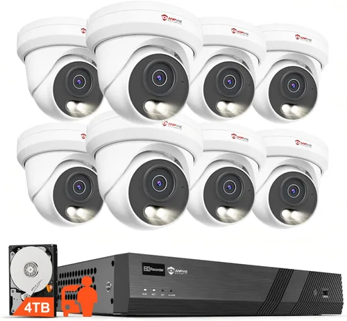 Anpviz Sistema de cámara de seguridad PoE NVR de 16 canales, 12MP 4K 16CH NVR comercial de 4 TB para empresas, 8 cámaras de torreta IP con cable de