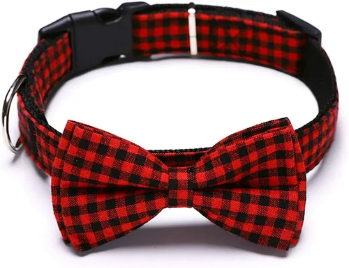 Love Dream Collar de perro con pajarita, suave y cómodo, collar de perro a cuadros de liberación rápida con corbatín desmontable para perros