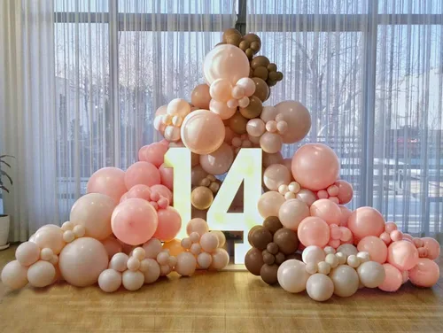 Miniatura 7 de Kit de guirnalda de arco de globos de color rosa claro, doble relleno, mate, rosa, marrón, crema, melocotón, globos de látex de diferentes tamaños