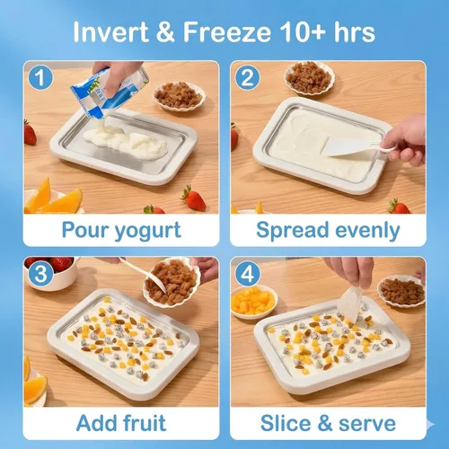 Miniatura 5 de At-Home - Máquina de helados enrollada - Molde de congelación instantánea mágica para servir suave y yogur congelado. Bandeja de helado fácil