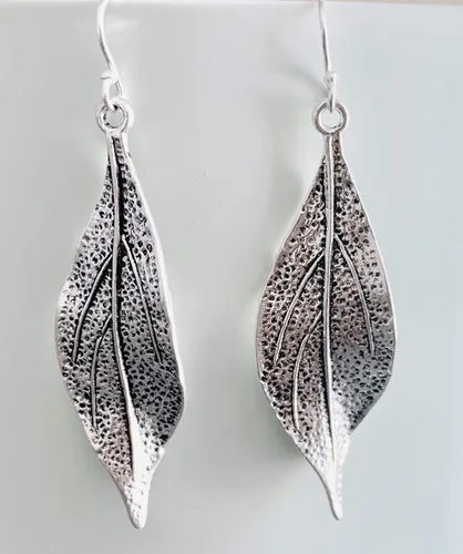 Miniatura 3 de Wavy Leaf on Sterling Silver Dangle Earrings Bohemian Boho
