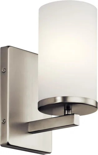 Kichler Crosby 45495NI - Aplique de pared de 9.25 pulgadas en níquel cepillado, 1 luz contemporánea para pasillo o baño con cristal de ópalo