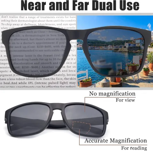 Miniatura 4 de Lentes de sol bifocales para hombre, envolventes deportivos, lectores de sol, de gran tamaño, sin línea, lentes de lectura bifocales con protección