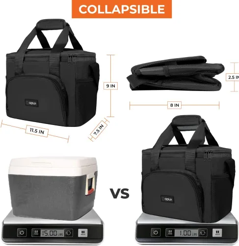 Miniatura 4 de OPUX Bolsa de enfriador suave, bolsa de almuerzo plegable aislada para hombres, trabajo, camping, playa, viaje, portátil, de lado suave, Negro