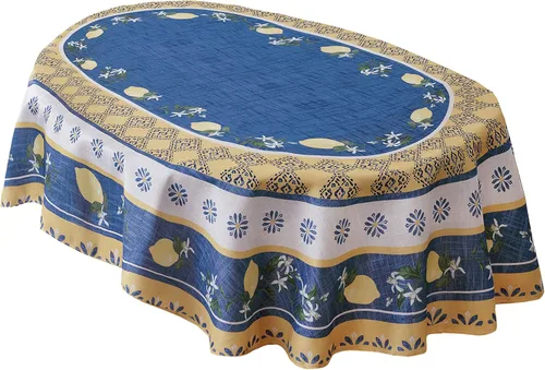 Miniatura 10 de Home Bargains Plus Mantel rectangular de tela, 52 x 70 pulgadas, jardín de limón azul, para interiores y exteriores, resistente a las manchas y al