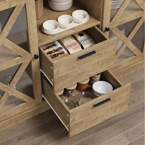 Miniatura 5 de BOTLOG Armario de buffet con almacenamiento, gabinete de barra de café con cajones, aparador buffet Cbinet con puertas de vidrio y estantes