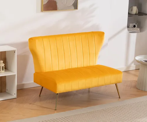 Miniatura 10 de Sofá biplaza moderno de terciopelo de 40 pulgadas sin brazos para sala de estar, dormitorio, sofá pequeño tapizado con respaldo alado con patas