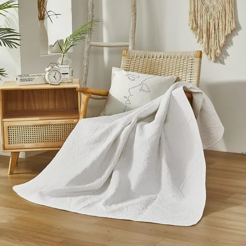 Miniatura 6 de Brandream Manta blanca de algodón para cama, sofá, funda de cama, manta decorativa sólida de 47 x 60 pulgadas