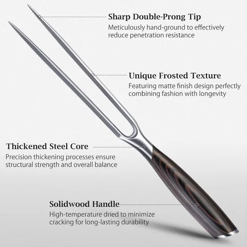 Miniatura 3 de HOSHANHO Tenedor de carne de 7 pulgadas, tenedor afilado de doble punta para carne, tenedor profesional japonés de acero inoxidable de alto carbono