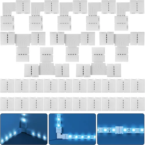 Mudder Paquete de 30 conectores de luz LED RGB de 4 pines, extensión de adaptador sin soldadura de 0.394 pulgadas (0.394 in) compatible con tira LED