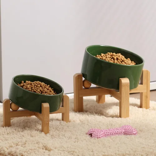Miniatura 5 de Petygooing Cuenco Elevado/Alzado de Cerámica Inclinado 15° para Perros de Razas Pequeñas y Medianas, Cuenco Inclinado Antideslizante para Verde óxido