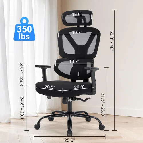 Miniatura 3 de Silla de oficina ergonómica, silla de escritorio para computadora con soporte lumbar ajustable y reposacabezas 3D, reposabrazos 5D, reclinable