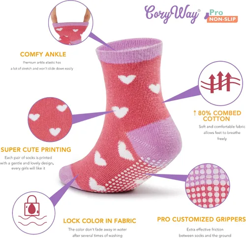 Miniatura 2 de CozyWay Non Slip Toddler Socks 612 Pairs with Grip for Boys Girls Baby Infants Kids Anti Skid Cotton Crew Socks 1-9 Years
