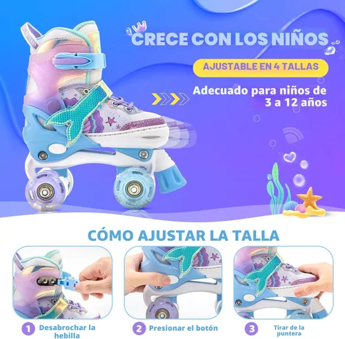 Miniatura 2 de NEMONE - Patines de sirena con ruedas iluminadas y 4 tamaños ajustables para niñas, azul y morado, para niños pequeños, para principiantes, de A