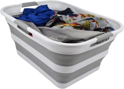 Miniatura 5 de SAMMART Cesta plegable de plástico para la ropa sucia de 42L (11 galones), contenedor de almacenamiento plegable y organizador, tina de lavado