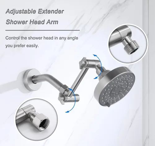 Miniatura 5 de Extensión de Brazo de Ducha Ajustable, Brazo de Extensión de Cabezal de Ducha de 4 Pulgadas de Níquel Cepillado para Bajar o Elevar Cabezal de Ducha