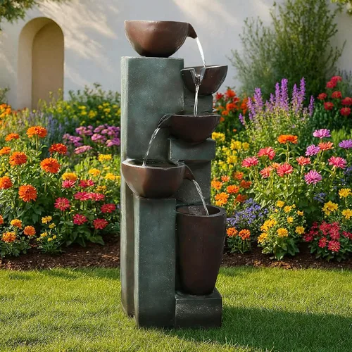 Miniatura 2 de Naturefalls Fuente de agua y cascadas para exteriores de 39.7 pulgadas de alto, fuente de jardín grande con luces LED, 5 niveles en cascada, fuentes