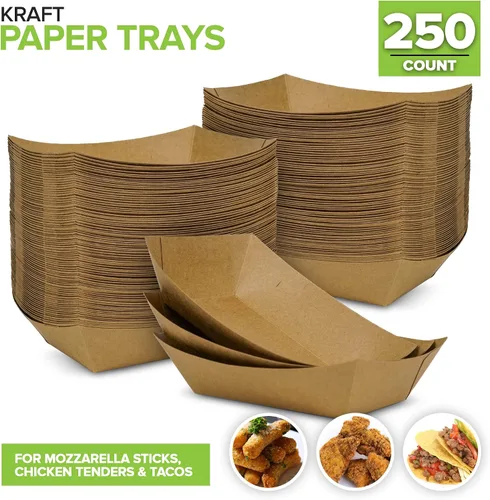 Miniatura 2 de Paquete de 250 bandejas desechables medianas de papel kraft marrón para alimentos, bandeja de concesión de 1 libra, botes para servir aperitivos
