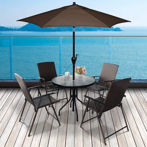 Miniatura 2 de RELAX4LIFE Sillas plegables de patio de 4 piezas, sillas de ratán de polietileno para interiores y exteriores con marco de metal, reposabrazos