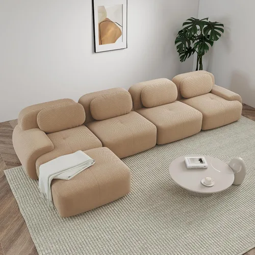 Miniatura 48 de Sofá modular sin hueso de 117 pulgadas, sofá modular en forma de L para sala de estar, sofá comprimido con asiento profundo, sofá nube de pana