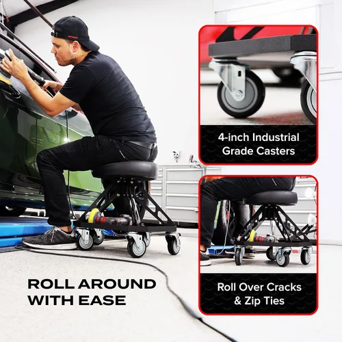 Miniatura 5 de Vyper Robust Steel Pro Shop Silla para mecánica, automoción, bricolaje, taburete de garaje de capacidad de 400 libras, ruedas grandes