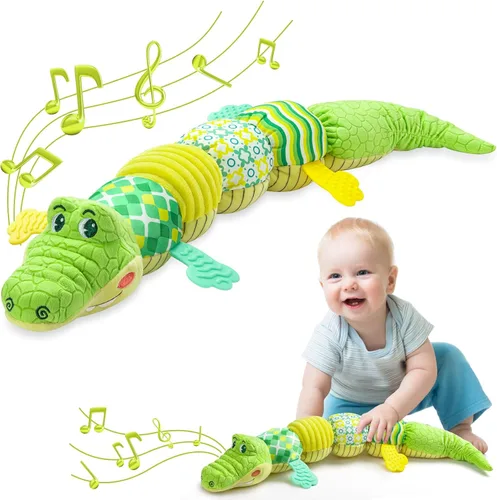 Awotoy Juguetes para bebés de 0 a 12 meses, animales de peluche musicales, juguete suave de actividad con arrugado multisensorial, sonajero y