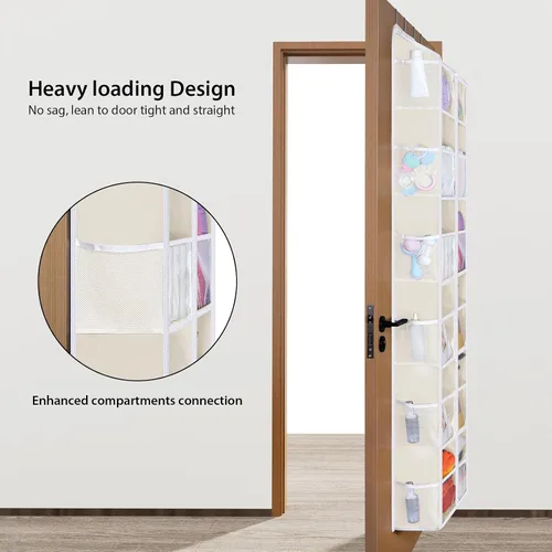 Miniatura 5 de Univivi Organizador para colgar sobre la puerta, 6 niveles detrás de la puerta con bolsillos profundos transparentes, organizador colgante para Beige