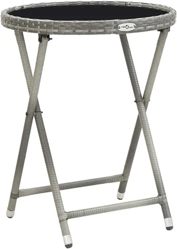 Miniatura 9 de Ensemble Bistro 3 Pièces Gris Extérieur avec Table en Verre Trempé, Polyrotin Résistant aux Intempéries et Design Pliable Pour Balcon Petit Jardin
