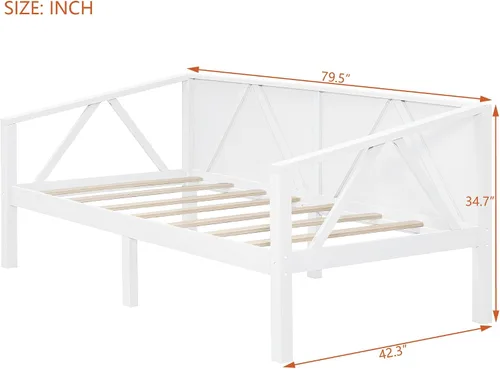 Miniatura 2 de Harper & Bright Designs Sofá cama de madera maciza tamaño individual, sofá cama multifuncional con soporte de listones de madera, marco de cama