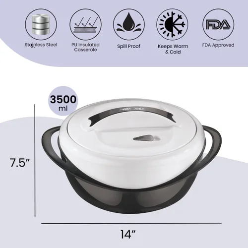 Miniatura 2 de Pinnacle Cacerola Grande Aislada con Tapa de 3.6 cuartos. Elegante Olla Caliente Calentador/Enfriador de Alimentos - Tazón Térmico para Servir