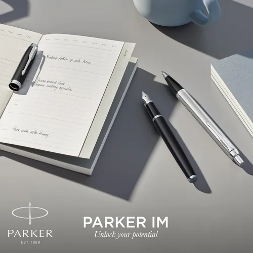 Miniatura 6 de Bolígrafo PARKER IM de bola, punta fina, color negro mate con borde negro, repuesto de tinta negra, caja de regalo – Ideal para escritura fluida