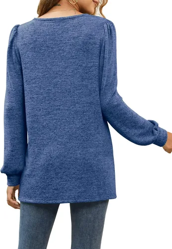 Miniatura 3 de WIHOLL Camisetas tipo túnica para mujer ajuste holgado manga larga cuello cuadrado