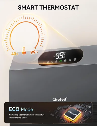 Miniatura 3 de GiveBest Calentador de pared inteligente, calentador de espacio de calentamiento rápido de 1500 W para dormitorio, calentador eléctrico con Gris