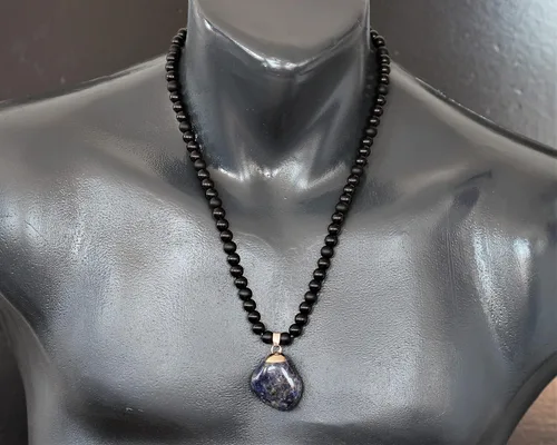 Miniatura 125 de Colgante de turmalina cruda natural, Collar de cuentas de ónix negro genuino, Collar de piedra negra, Collar de piedras preciosas, Cuentas de 0.315