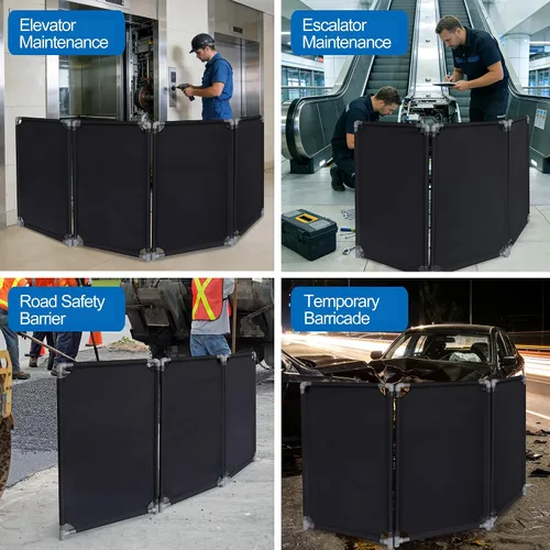 Miniatura 7 de Barricada de seguridad de 3 paneles de 5.8 pies plegable con marco de PVC resistente, símbolo de precaución de alta visibilidad, control