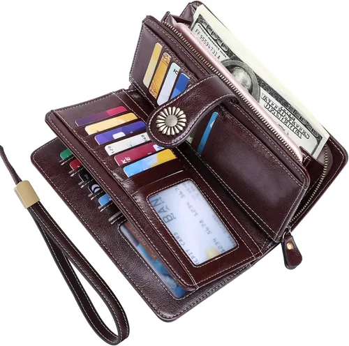 Miniatura 2 de KELEEL Cartera de cuero genuino con bloqueo RFID para mujer, Coffee), BCPLW2
