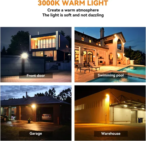 Miniatura 8 de LANGY Luces solares de 3000 K de color blanco cálido para exteriores, luces de estacionamiento comercial, luces amarillas, 180 LED chips de luz
