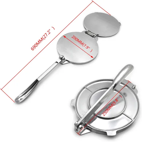 Miniatura 2 de Prensa de tortilla de aluminio 8" Ancho 10" Mango Maquina para hacer tortillas [P/N: ET-COOK005-20-SR]