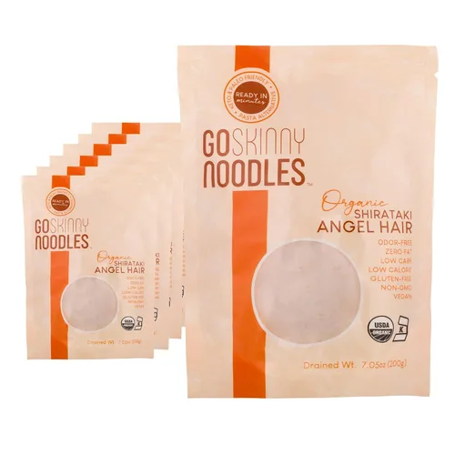 GoSkinny Noodles Angel Hair (paquete de 6), Shirataki y Konjac orgánico, bajo en carbohidratos, bajo en calorías, sin gluten, vegano, keto, paleo,