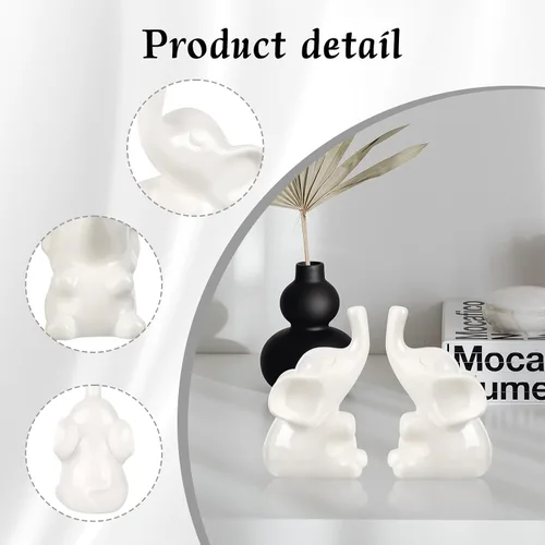Miniatura 3 de Loving Pair - Juego de figuras de elefante blanco de cerámica, pequeña estatua de elefante para estantería, escritorio, decoración del hogar, regalo