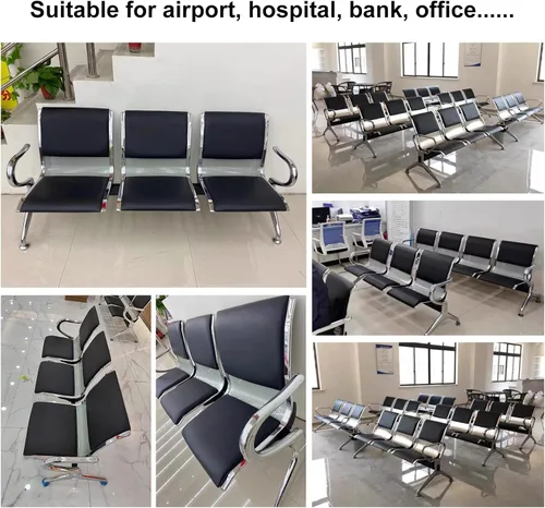 Miniatura 5 de Silla de sala de espera de 2 asientos, silla de recepción de oficina con piel sintética, bancos de recepción de aeropuerto para banco, salón