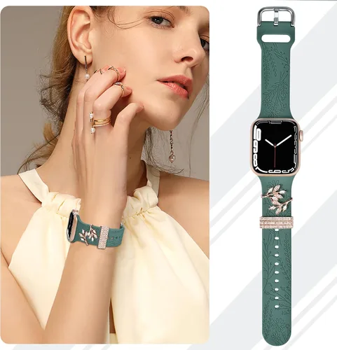 Miniatura 5 de Paquete de 3 bandas grabadas con flores silvestres compatibles con Apple Watch Band de 1.81 pulgadas, 1.57 pulgadas, 1.49 pulgadas, 1.61 pulgadas