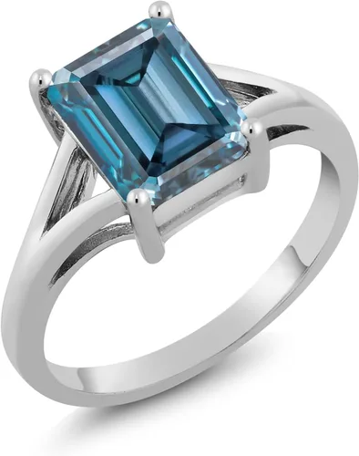 Miniatura 63 de Gem Stone King Anillo de compromiso solitario con diseño clásico de vástago dividido para mujer, plata de ley 925, piedra natal de piedra preciosa