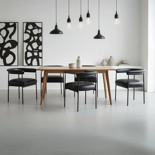 Miniatura 4 de LukeAlon Juego de 2 sillas de comedor de piel sintética, silla de cocina tapizada con respaldo abierto con patas de metal negro, respaldo curvado