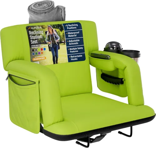 Miniatura 25 de Asientos de estadio reclinables para gradas con respaldo – Cojín ancho para silla de grada, reposabrazos, bolsillos grandes y múltiples