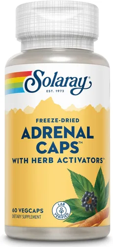 SOLARAY Tapas suprarrenales, liofilizadas, cóctel suprarrenal de apoyo de bienestar con activadores de hierbas Eleuthero, Gotu Kola, regaliz y clavo