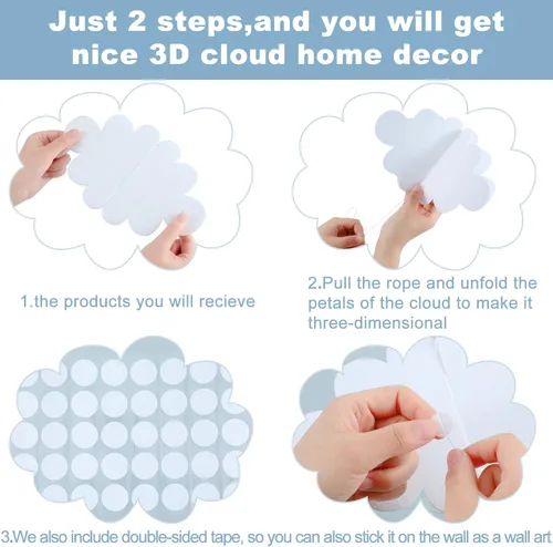 Miniatura 2 de 8 piezas de decoración de nube 3D para colgar en el techo, juego de decoración de fiesta temática, adorno de nube artificial colgante de pared